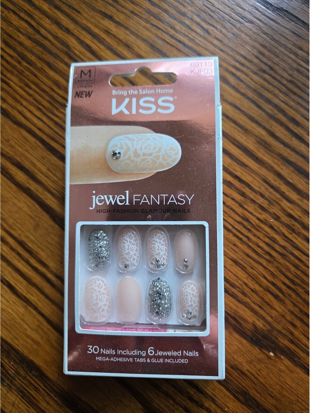 KISS Jewel Fantasy Medium False Nails 30 Nails with Glue and Adhesive Tabs